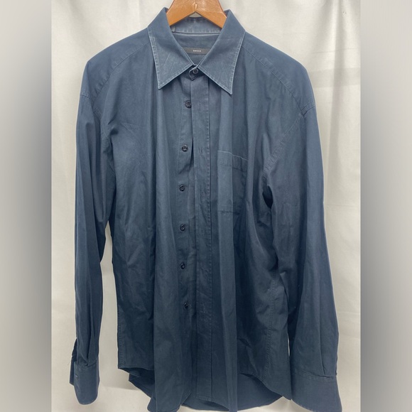 GUCCI Black Cotton Button Down Men's Fitted Dress Shirt 43/17 Made In Italy - Picture 8 of 10